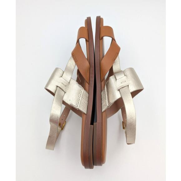 Cole Haan Fawn Women's Slingback Flat Sandal Strappy Tan/Gold Buckle Size 7.5B - Picture 6 of 11